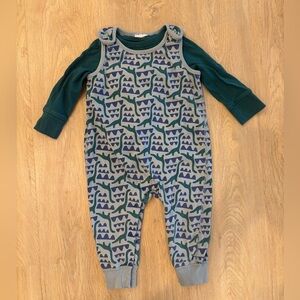 Hanna Andersson baby Dinosaur Snap Overalls & Long Sleeve Shirt Blue Green 18-24
